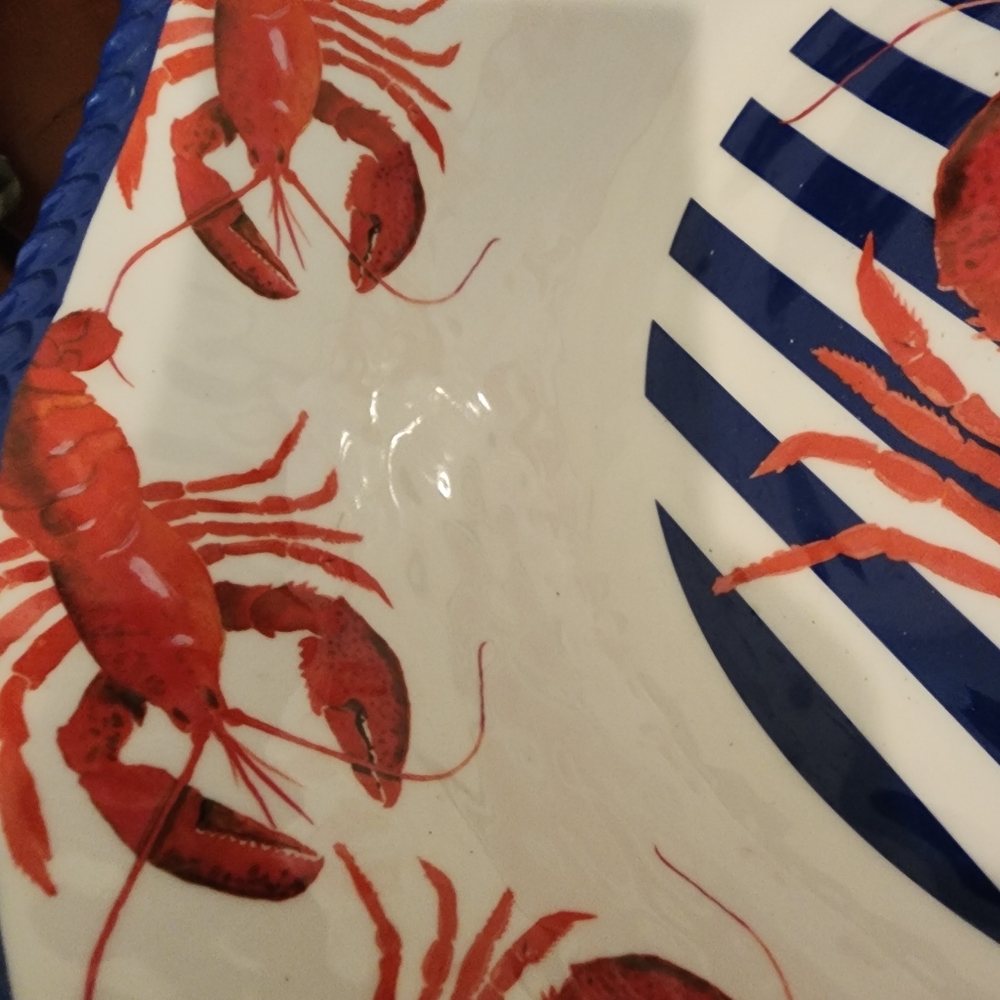 Tommy Bahama Large Melamine Lobster Red Blue White Serving Bowl - Picture 4 of 7